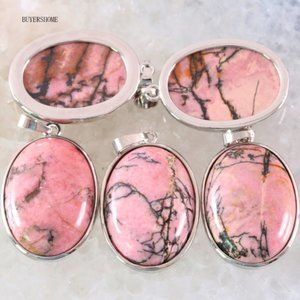 Pink & Silver Natural Rhondite Oval Pendant | 925 Silver